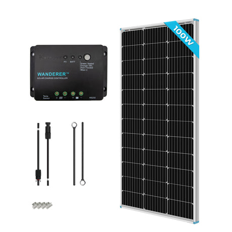 100 Watt 12 Volt Solar Starter Kit with 30A PWM Charge Controller