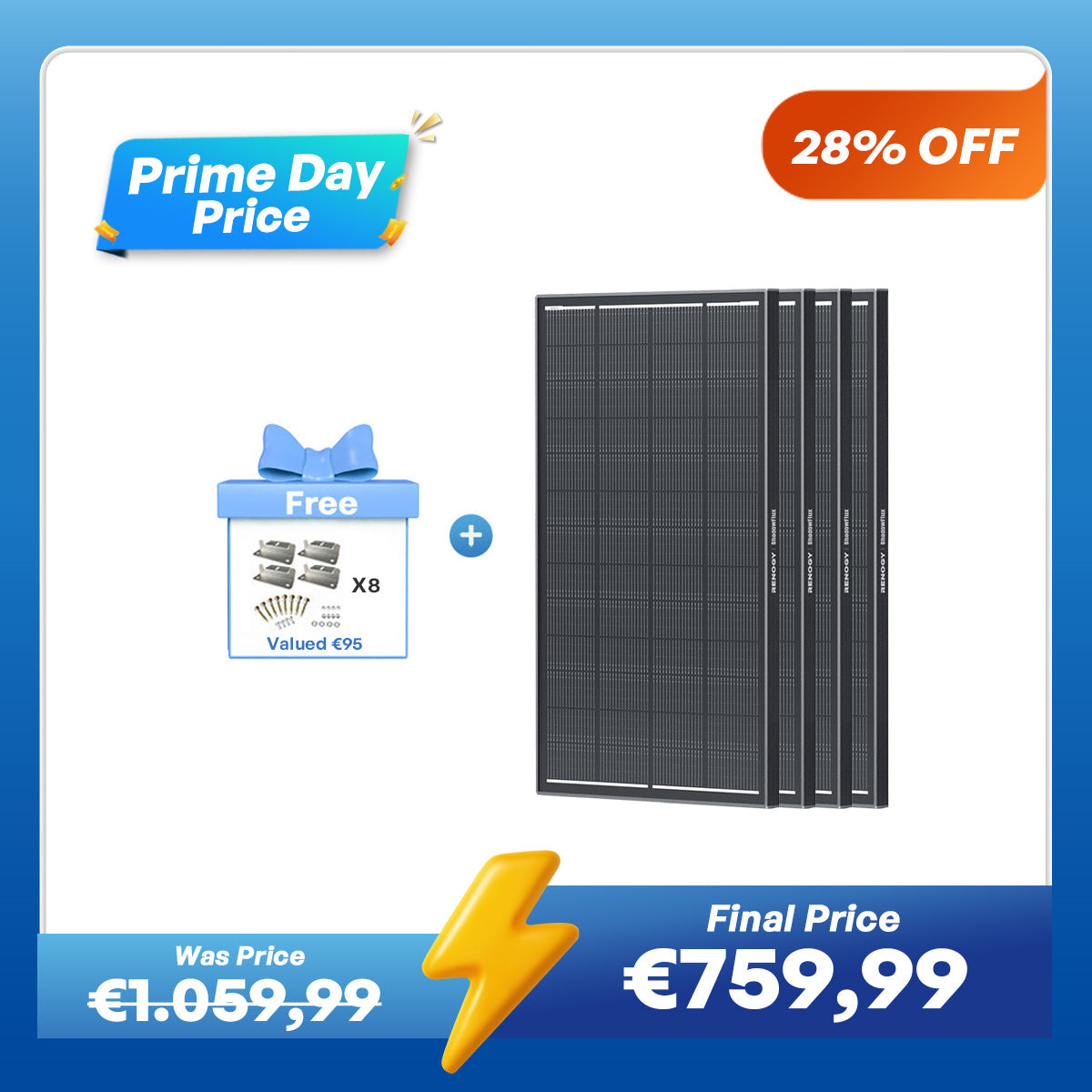 ShadowFlux 12V 200W Anti-Shading Solar Panel