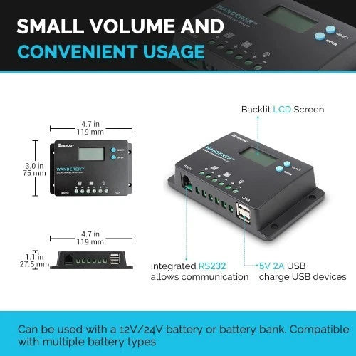 100 Watts 12 Volts Solar Bundle Kits with Wanderer 10 Amp Charge Controller